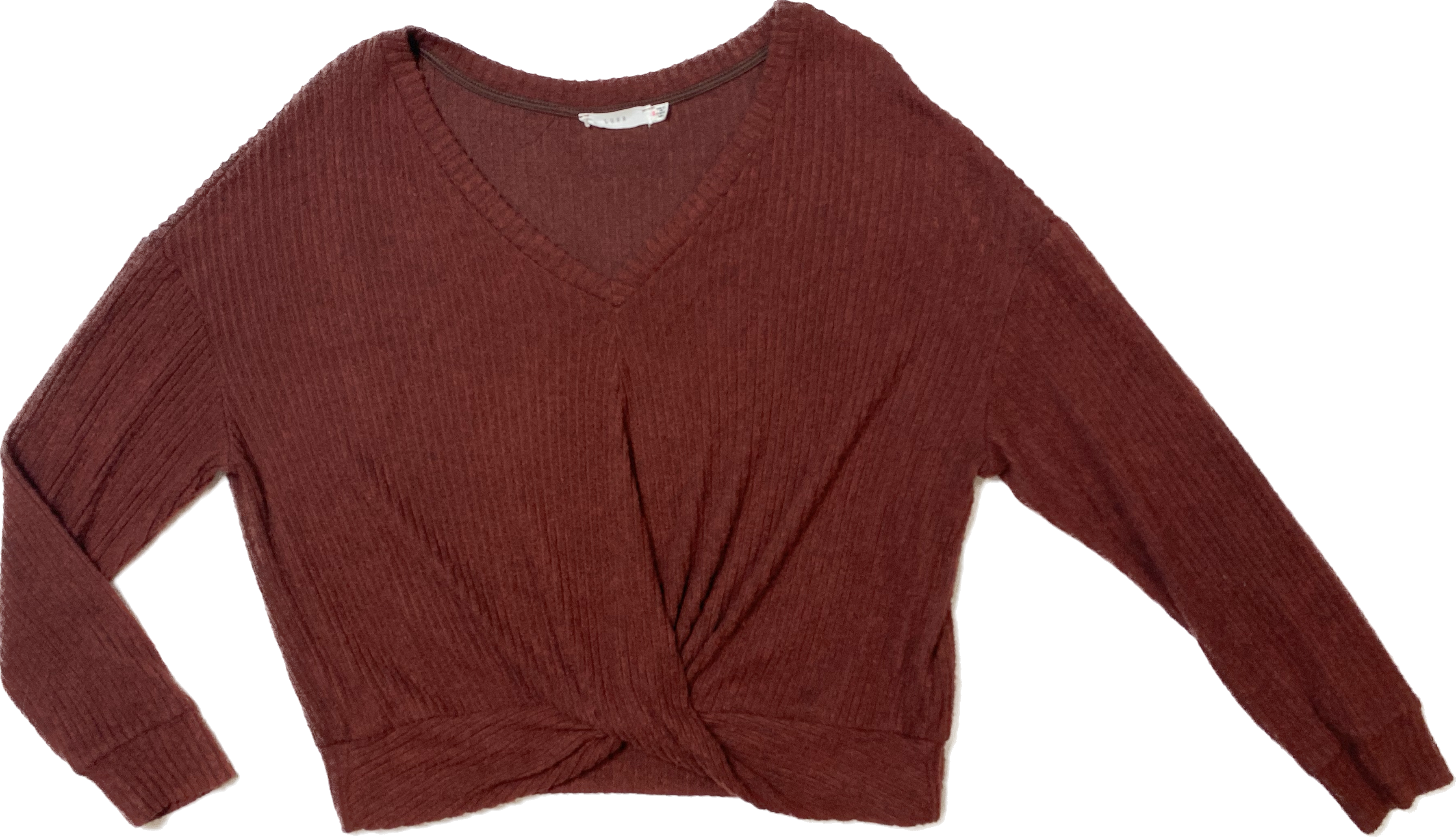 Lush Long Sleeve Knot Front Soft Knit TopLong sleeve, soft knit V-neck, with knot front.
Beautiful fall color is the perfect addition to your closet!