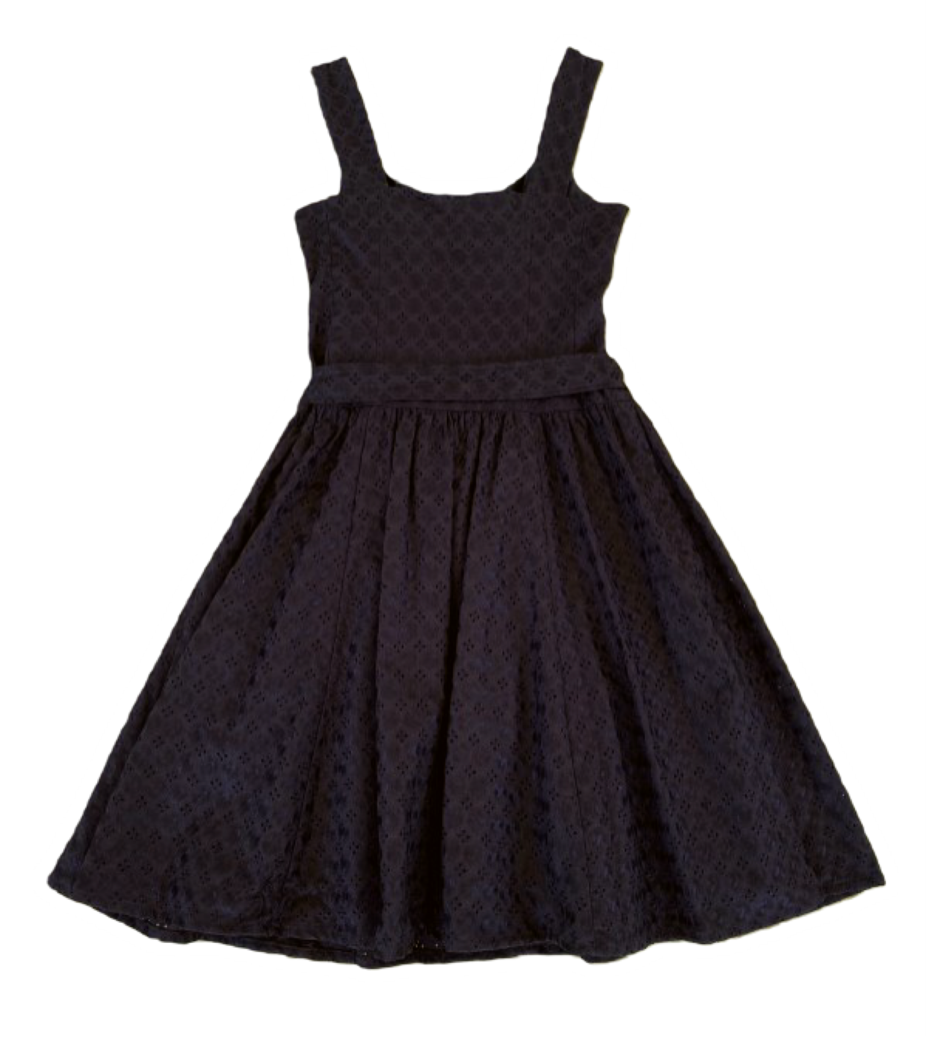 Nanette Lapore Black Eyelet Dress with corset top and tie belt at wais