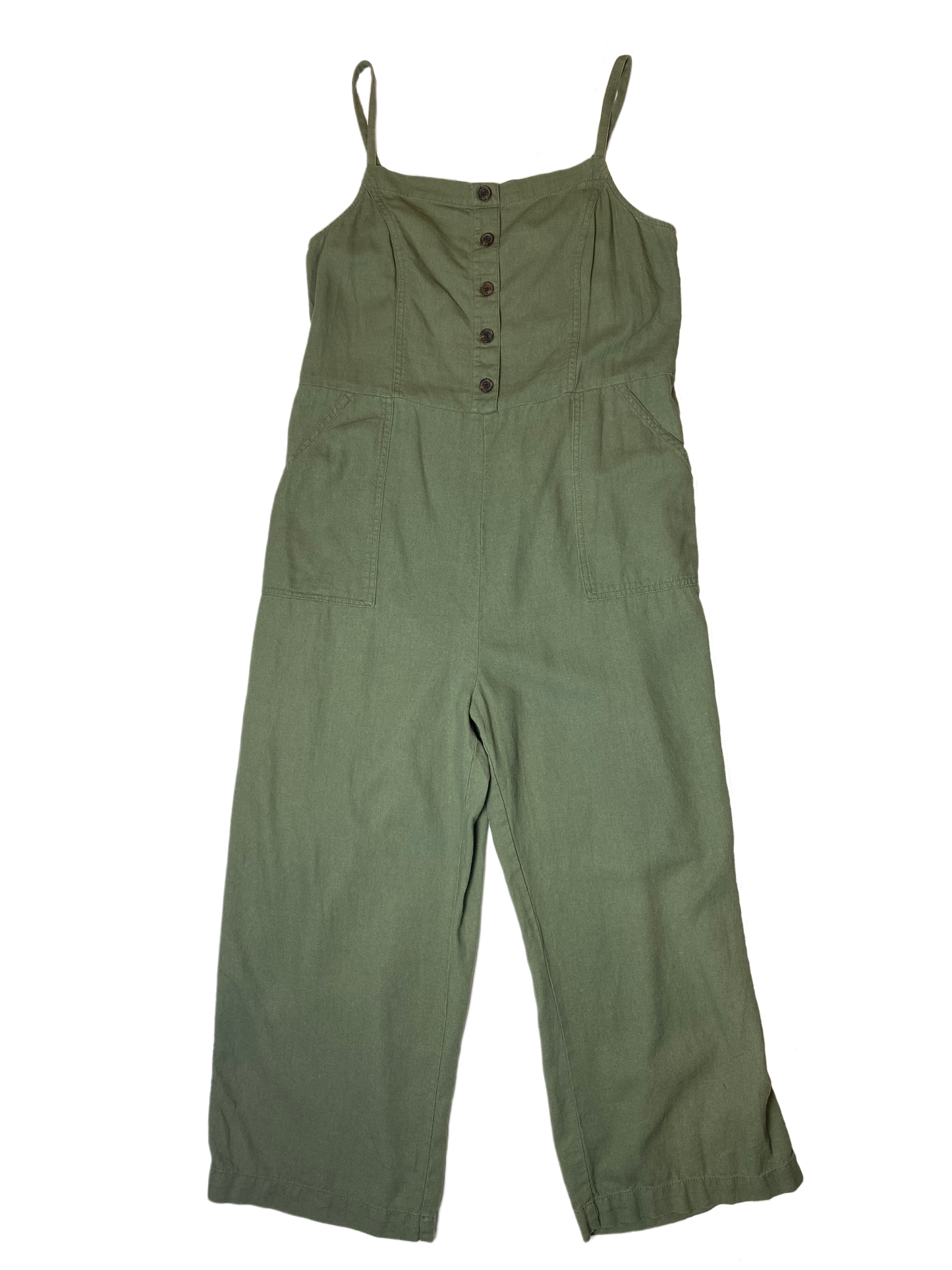 Old Navy Green Button Front Jumper with PocketsThis olive green jumper is a great neutral piece to wear year round. Add a long sleeve t-shirt underneath, a denim jacket and ankle boots for chillier days or just tNavy Green Button Front JumperJumpsuits & Rompers