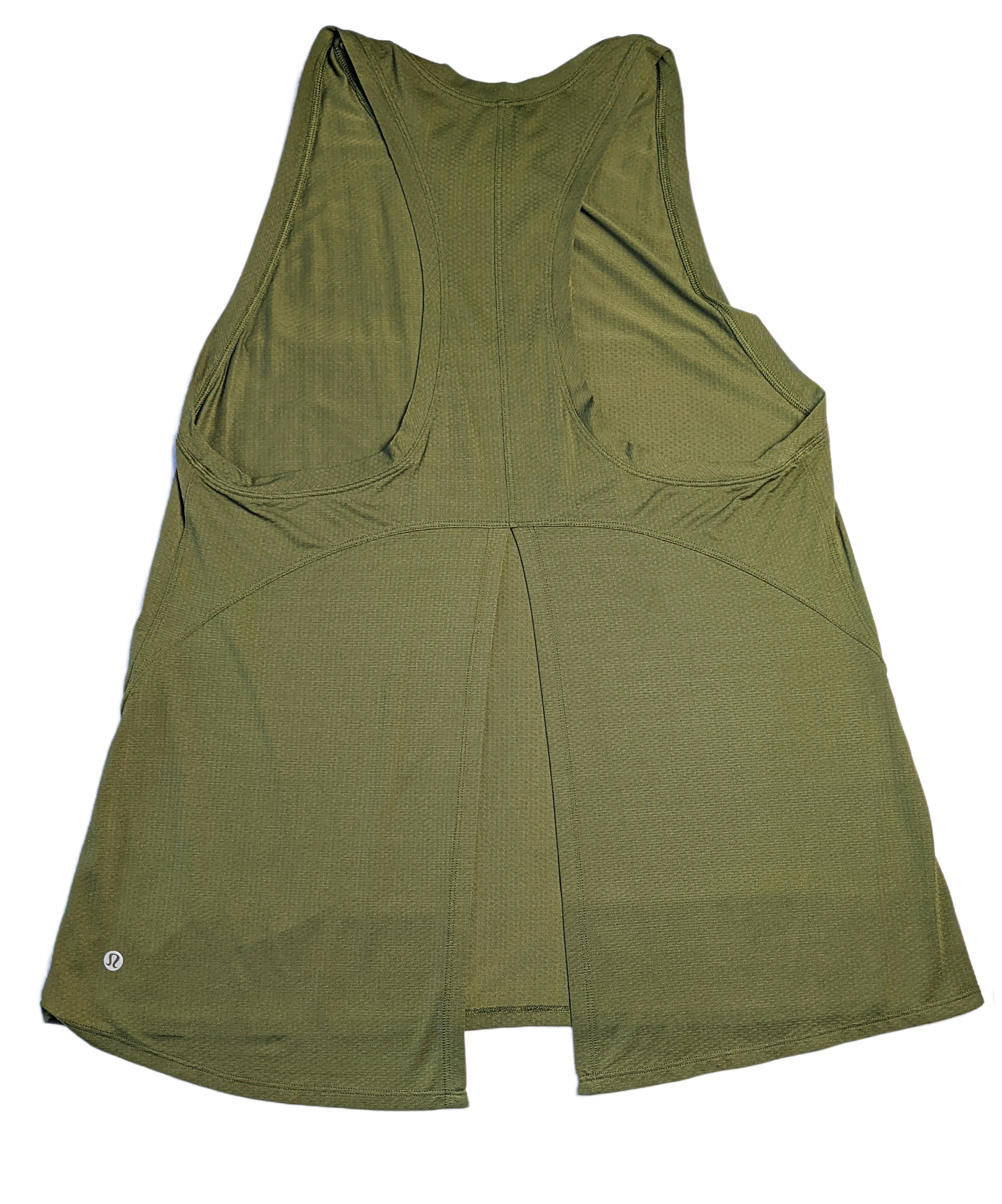 Lululemon Olive Green Split Back Tank  Experience ultimate comfort and style with the Lululemon Olive Green Split Back Tank! Made with high quality fabric, this tank