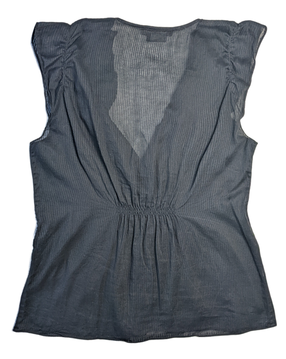 BCBG Maxazria Sleeveless Ruffled Sheer Top Gorgeous sheer top to dress us your wardrobe.  Perfect for date night or a night out with the girls!