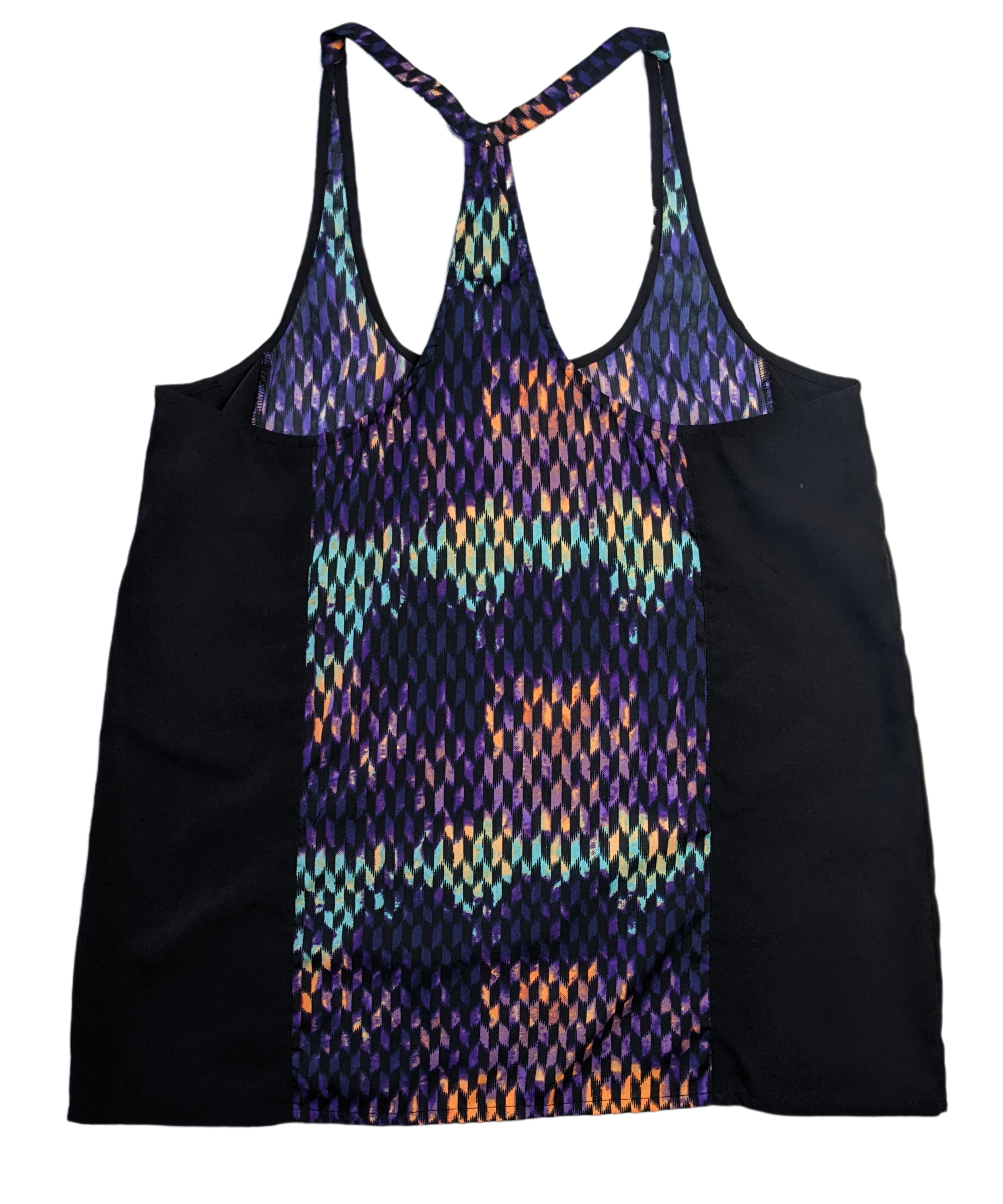 Hurley Racer Back Black Tank with Printed DetailsThis is a great tank for being on the beach, or at the gym.  The colors are great, and the styling is slimming!  You can't go wrong.