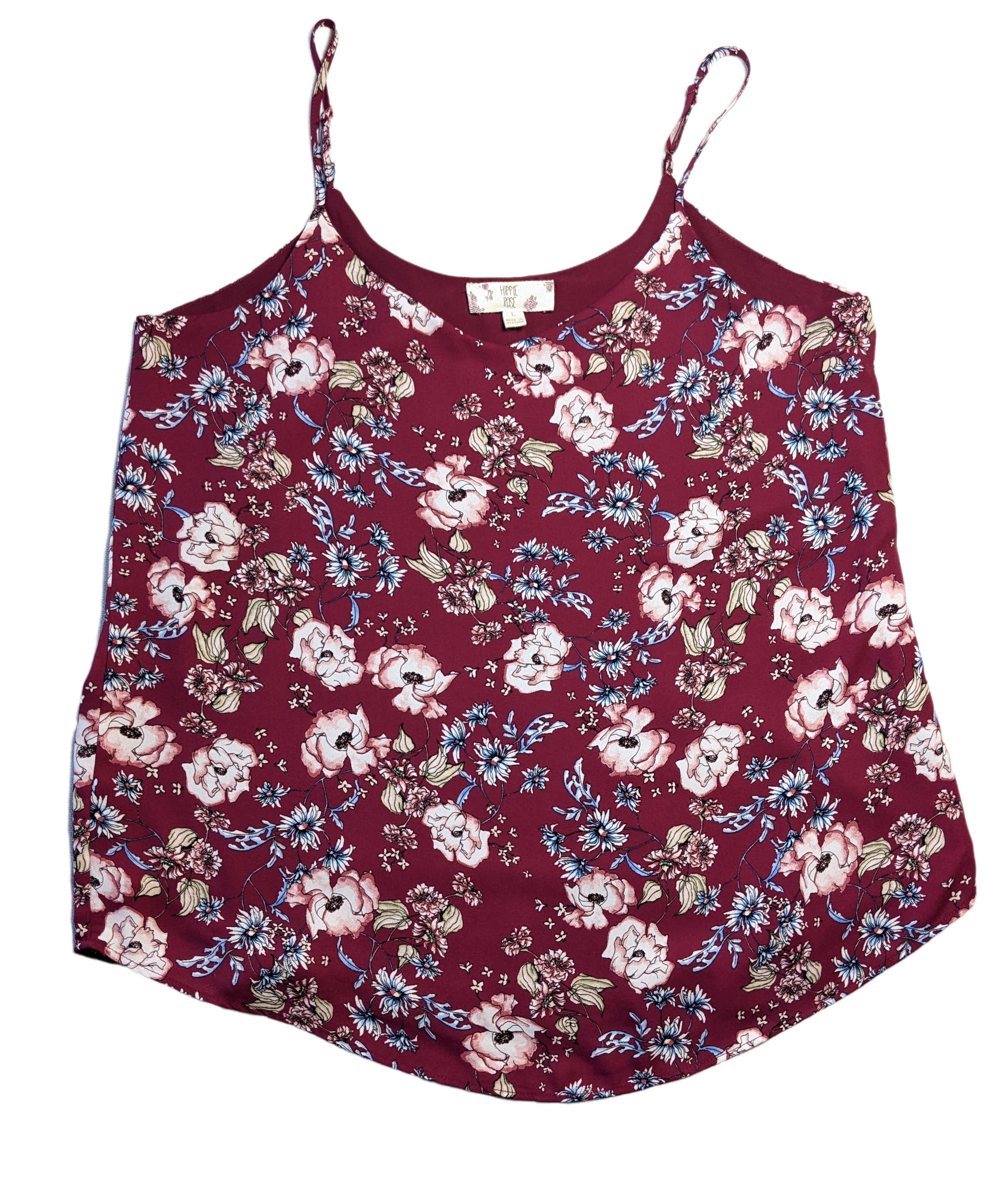 Hippie Rose Floral Printed TankThisd is a great basic that can be worn with many things.  Layer under a blazer with a pair of jeans and boots, or dress it up with a nice cardigan, slack and heels.