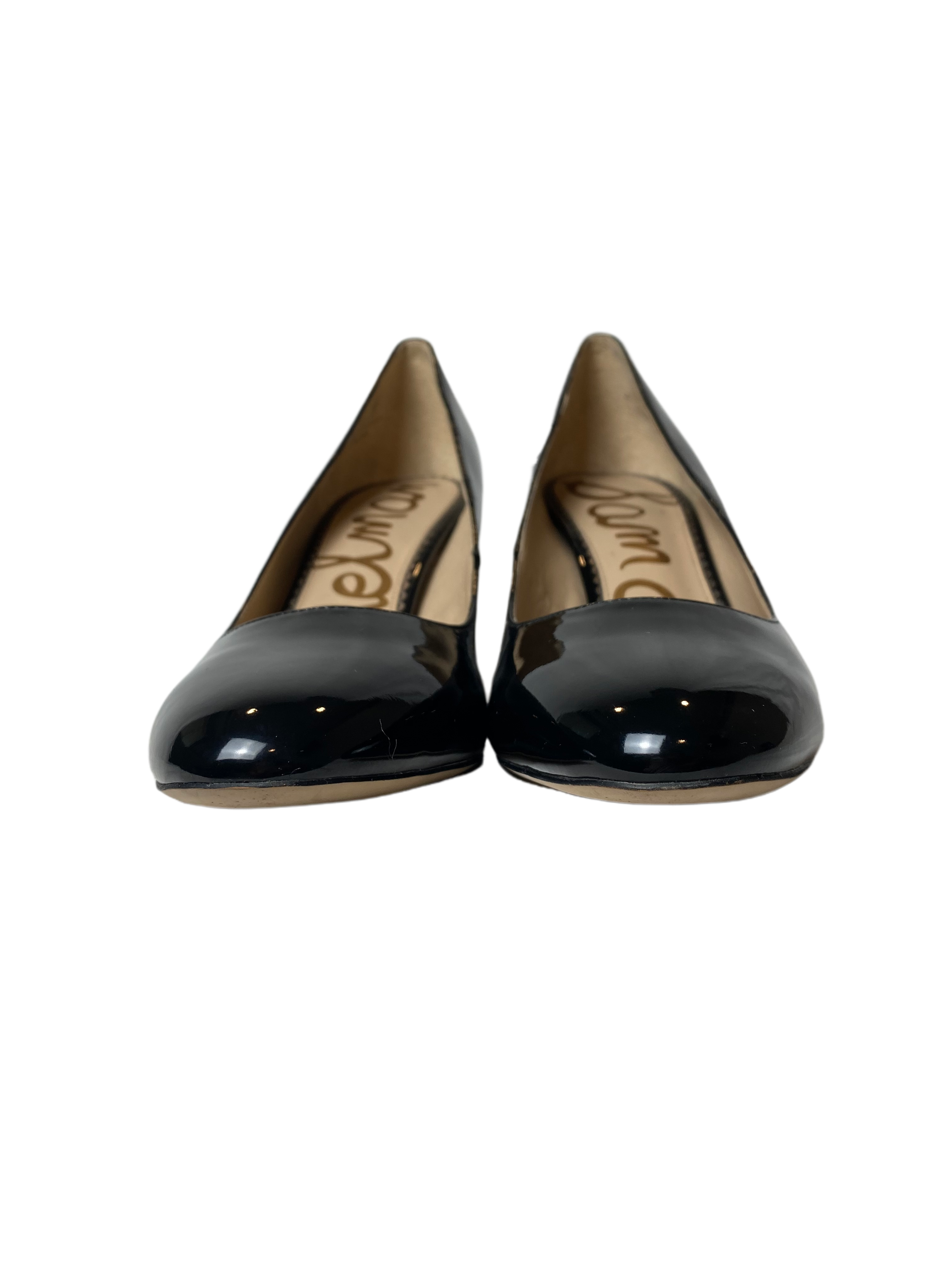 Sam Edelman Black Paten Leather Round Toe PumpsSuch great classic black pumps! These shoes will go with everything from your favorite little black dress to those perfectly worn in jeans.