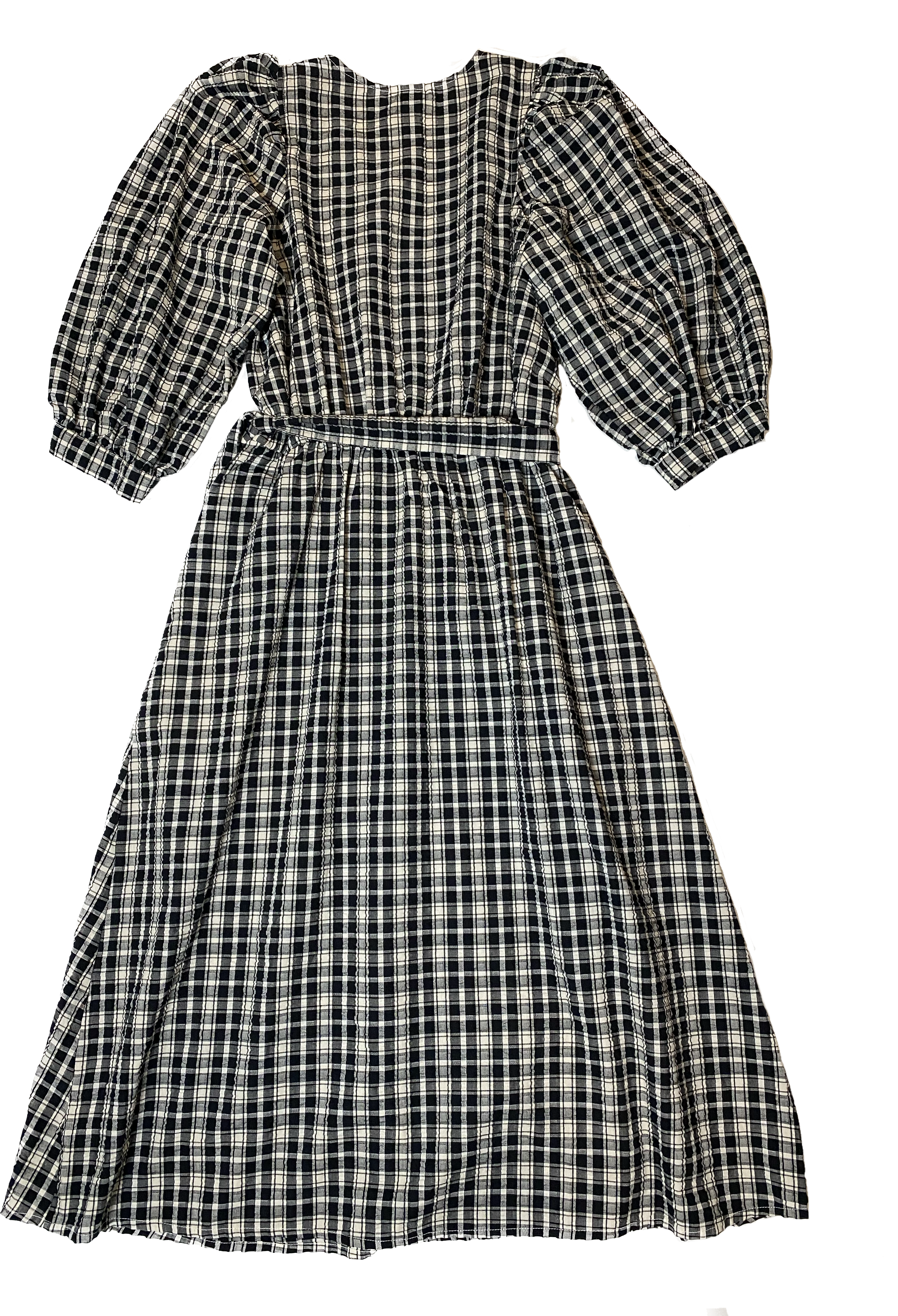 A New Day Black and Cream Gingham Faux Wrap DressThis dress is so cute! The Puffy sleeves are a nice accent for this light weight faux wrap dress.
Wear this year round layered with a long sleeve black t-shirt, tighCream Gingham Faux Wrap DressDresses