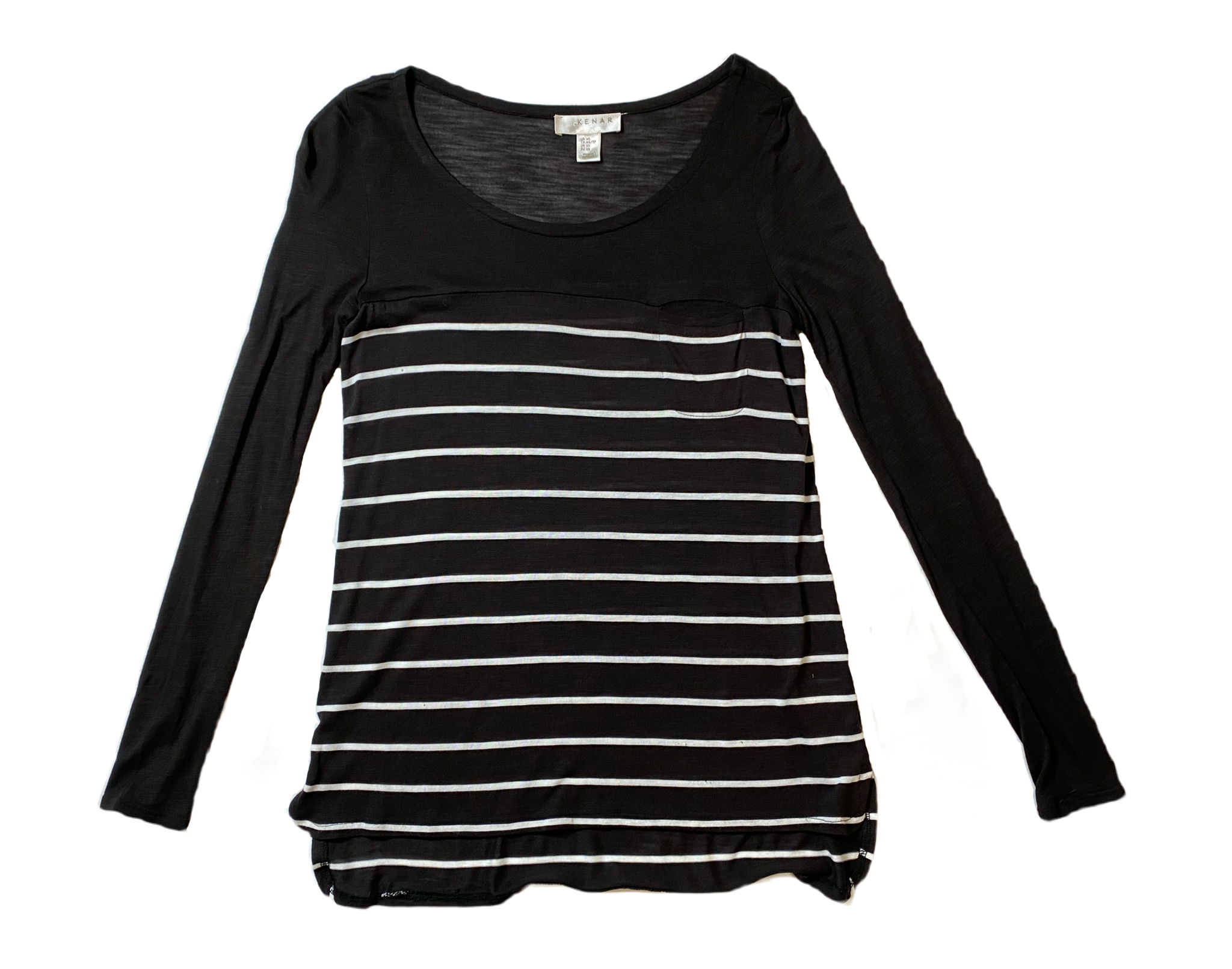 Kenar Black and White Stripe Long Sleeve Top  This Kenar top is a must-have for any fashion-forward individual! Its classic black and white stripes add a touch of so