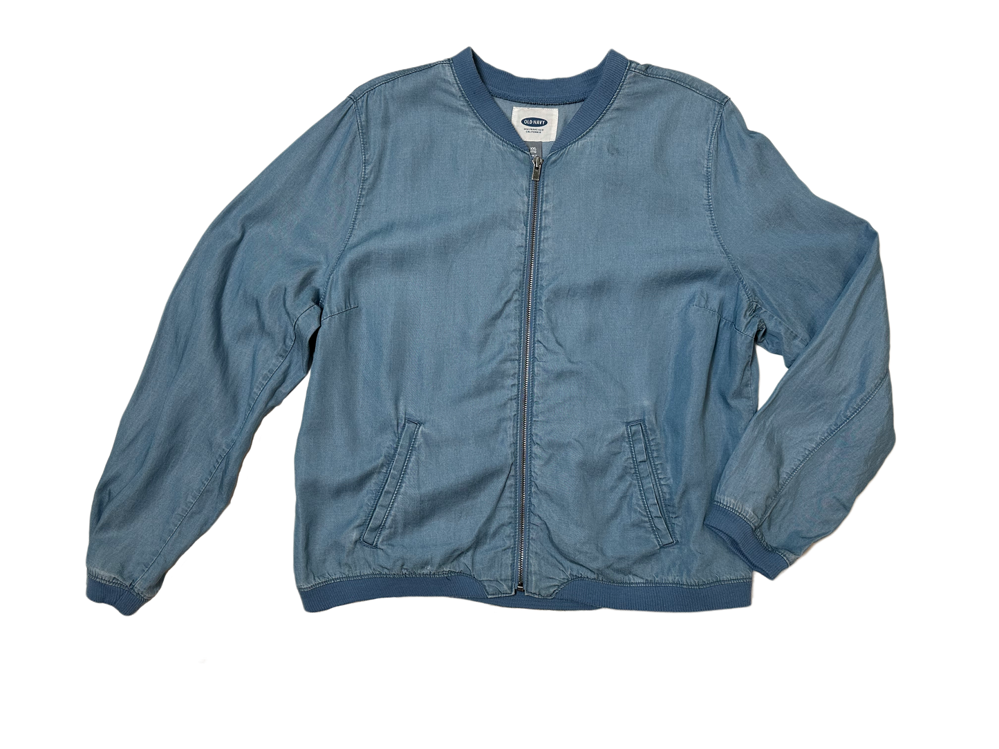 Old Navy Light Blue Bomber Jacket This light weight "denim" look bomber jacket is the perfect Spring / Summer essential! Pair with almost anything for an easy casual look.