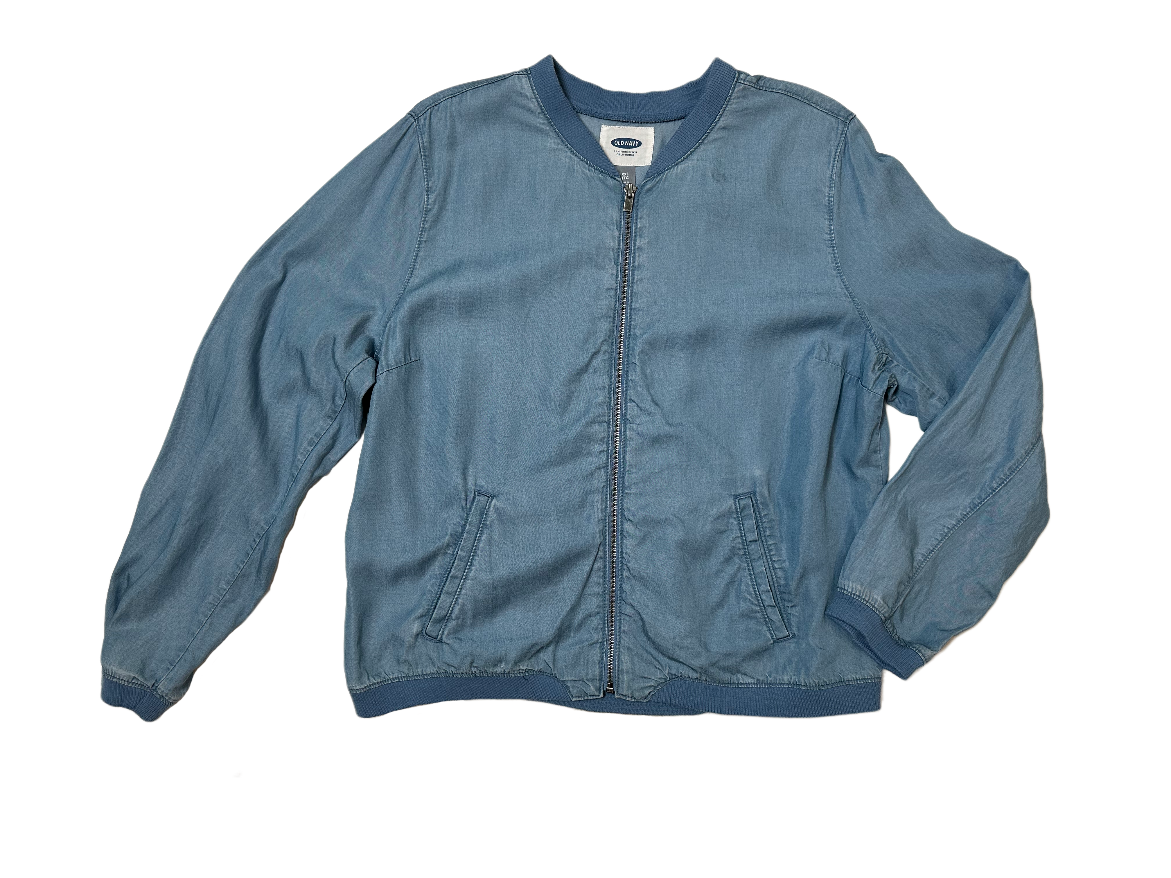 Old Navy Light Blue Bomber Jacket This light weight "denim" look bomber jacket is the perfect Spring / Summer essential! Pair with almost anything for an easy casual look.