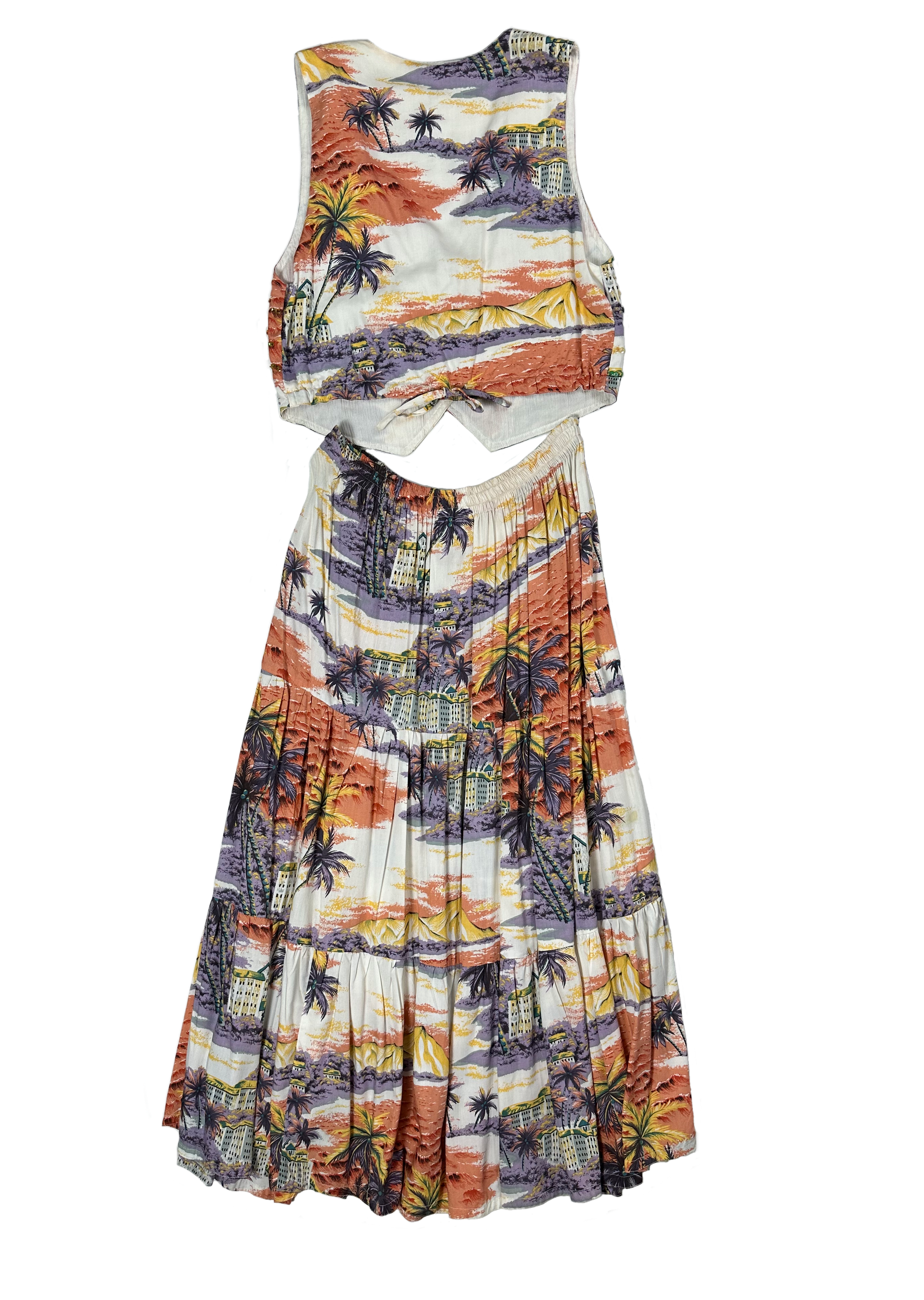 FaithThis Faith long tiered skirt with vest with sequins is the perfect ensemble for any summer day. The set features a tropical print skirt and an adjustable vest with sSkirt setFaith Long Tiered Skirt with Vest with SequinsFaith Long Tiered Skirt