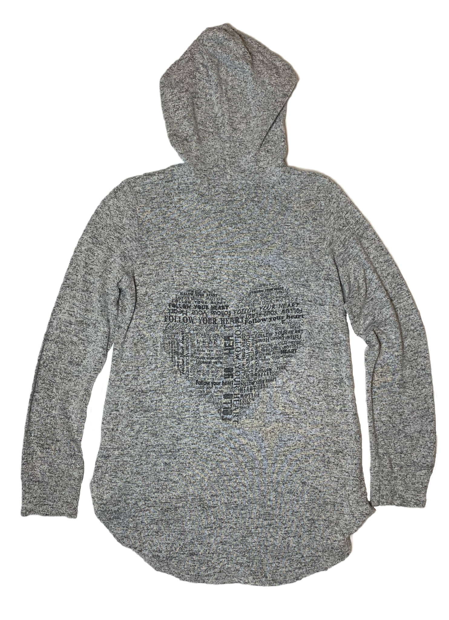 Bird & Vine Heathered Grey Zip Hoodie Light weight zip front hoodie with "Follow Your Heart" graphic on back.
Great add to your wardrobe for those chilly, but not too cold, late Summer evenings or early 