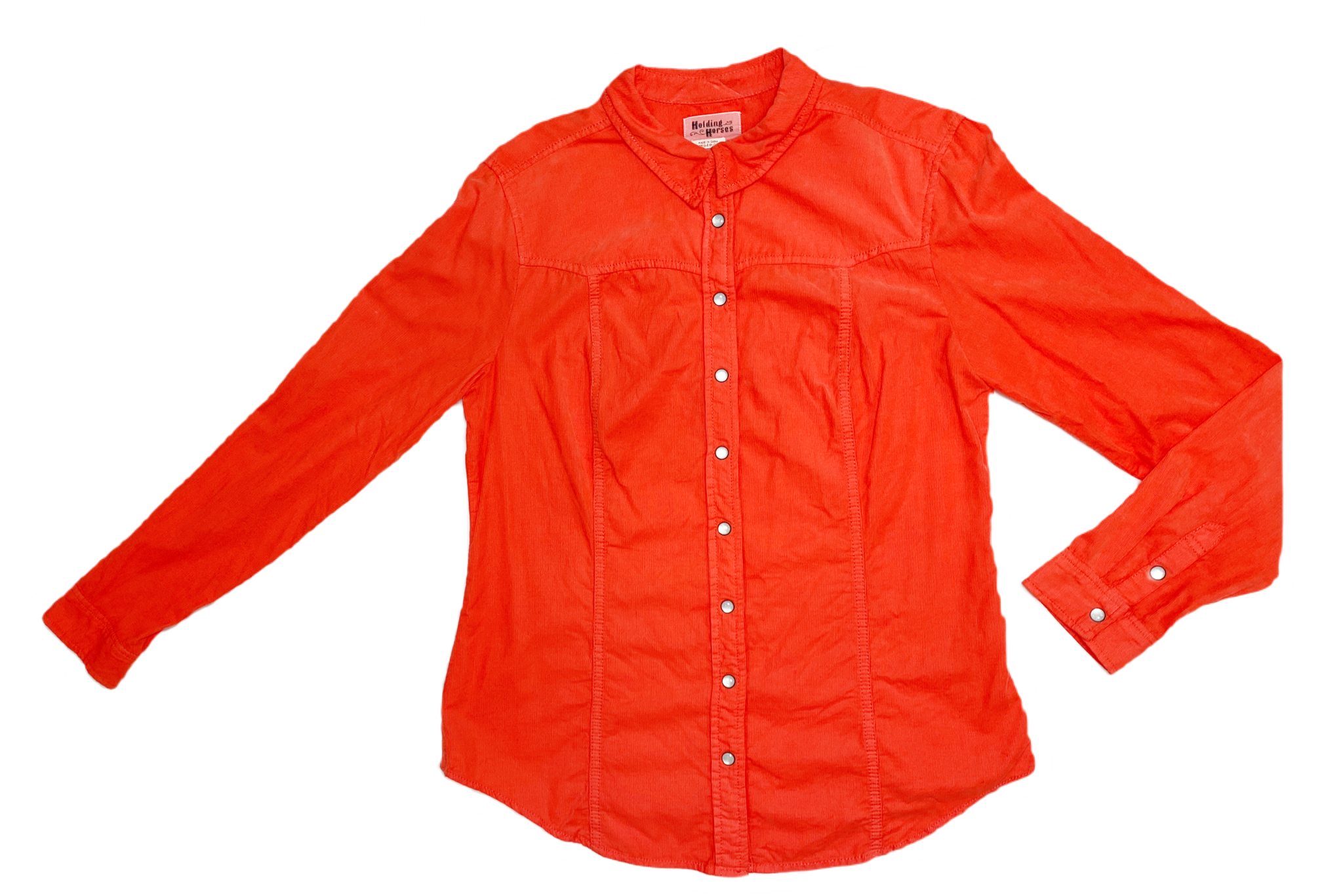 Holding Horses/Anthropologie Orange Western Shirt Size 8  Bring some western flair to your wardrobe with the Holding Horses Orange Western Shirt. The bright orange c