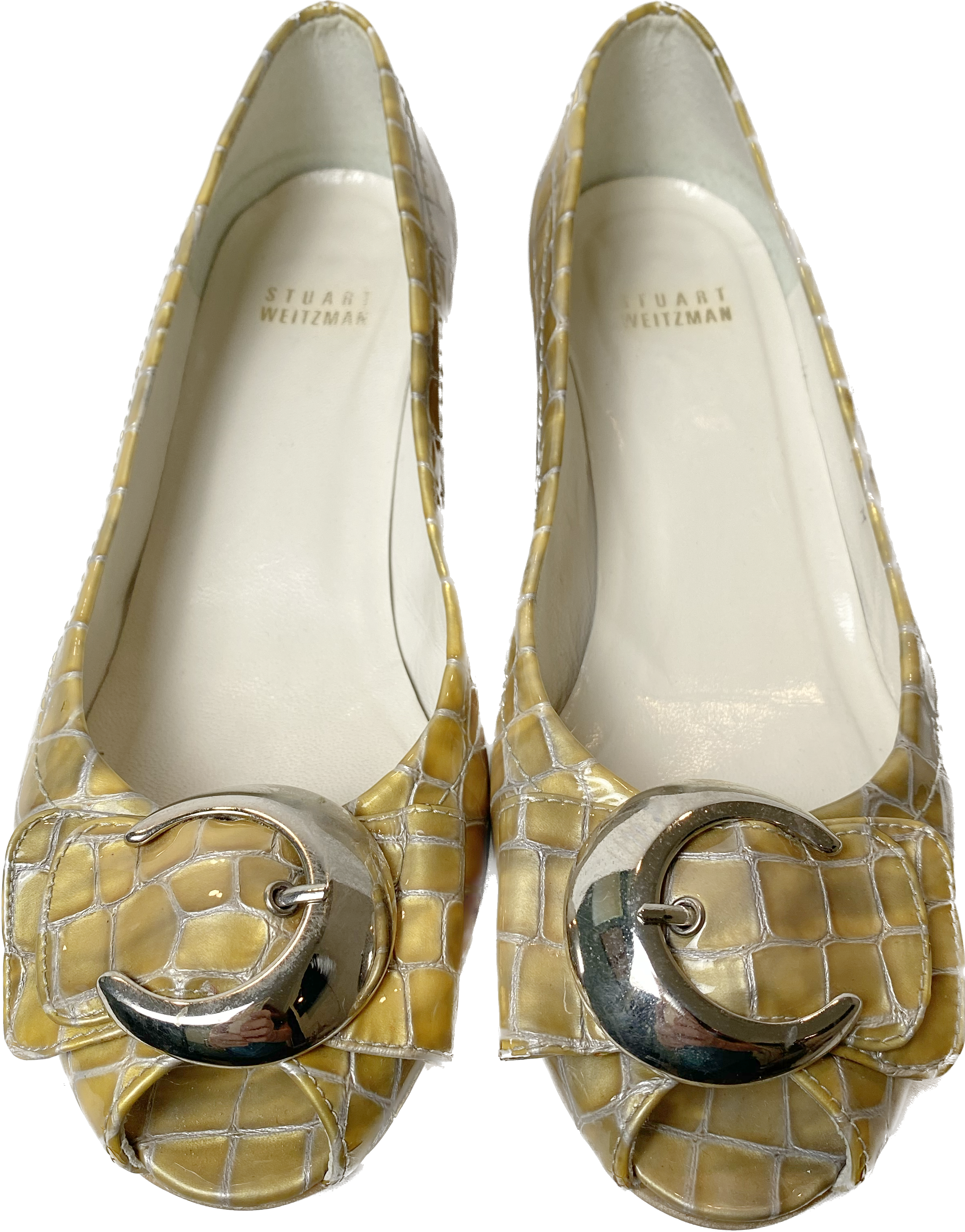 Stuart Weitzman Vintage Peep Toe Croc Emboss Heels These vintage shoes are a great way to make a statement with your outfit.  Wear them with jeans and a cute top, or