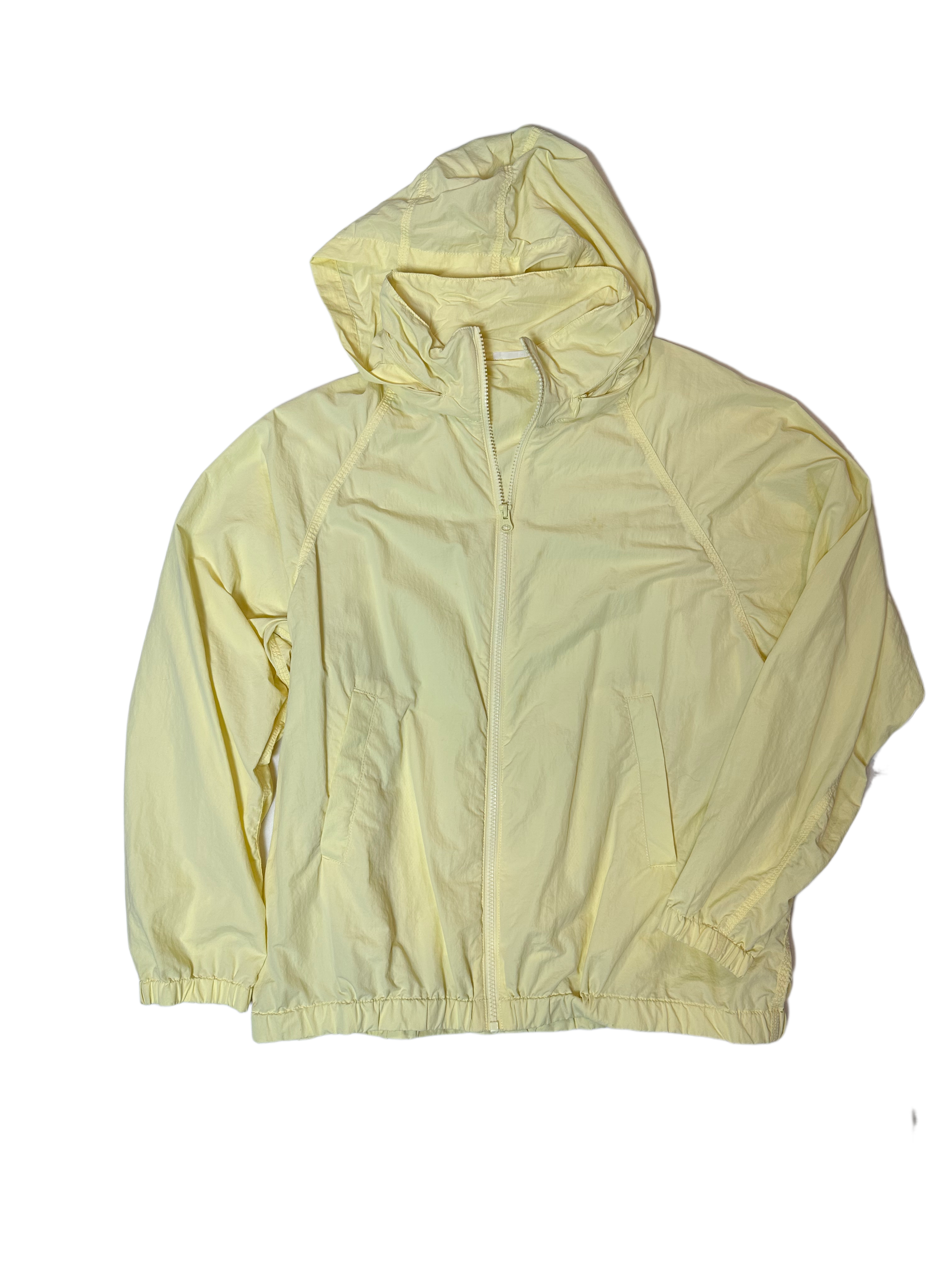 Uniqlo Yellow Windbreaker with Hood in CollarThis is so light weight, it's great for packing or tossing in your purse for a day out. Wear with or with out the easy to roll away hood.Uniqlo Yellow WindbreakerCoats & Jackets